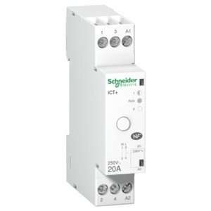 Hybridní instalační stykač Schneider Electric Acti9 ICT+ 20A 1P+N 230V A9C15031 s manuálním ovládáním