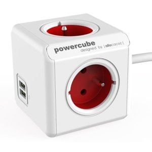 POWERCUBE EXTENDED USB 4X230V + USB + 1,5m prodlužovací kabel červená