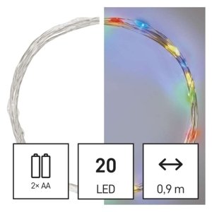 Vánoční osvětlení EMOS D3AM04 ZY1951 20LED nano řetěz stříbrný 1,9m 2xAA multicolor s časovačem