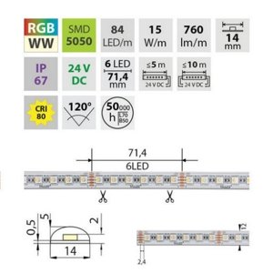 LED pásek McLED 24V RGB + teplá bílá š=14mm IP67 15W/m 84LED/m SMD5050 ML-128.002.90.2
